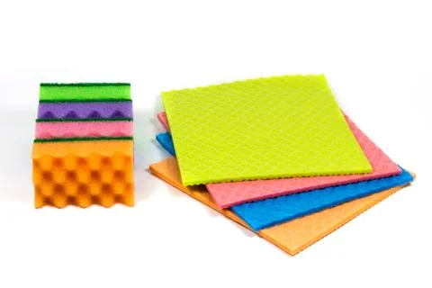 A stack of cleaning sponges, cellulose sponge cloth isolated on the white Stock Photos
