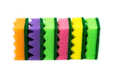A stack of cleaning sponges on the white background. Stock Photos