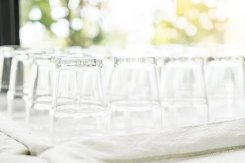 Stack of clear water glass bottom up Stockfoto's