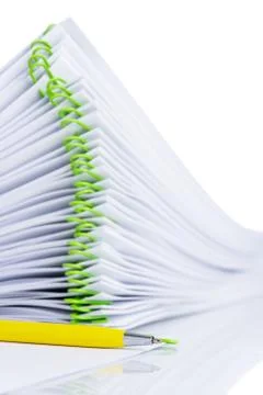 Stack of clipped blank paper sheet with pen 스톡 사진