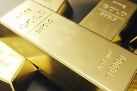 Stack close-up Gold Bars, weight of Gold Bars 1000 grams Concept of wealth and Stock Illustration