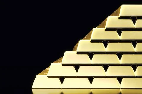 Stack close-up Gold Bars, weight of Gold Bars 1000 grams Concept of wealth and Stock Illustration
