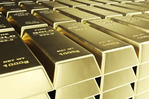 Stack close-up Gold Bars, weight of Gold Bars 1000 grams Concept of wealth and Stock Illustration