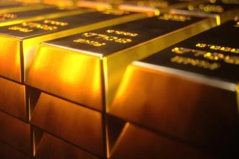 Stack Close-up Gold Bars, weight of Gold Bars 1000 grams Concept of wealth and Stock Illustration