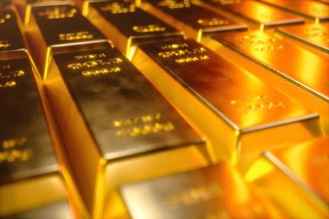 Stack Close-up Gold Bars, weight of Gold Bars 1000 grams Concept of wealth and Stock Illustration