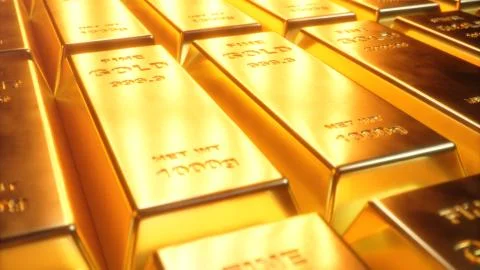 Stack Close-up Gold Bars, weight of Gold Bars 1000 grams Concept of wealth and Stock Illustration