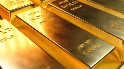 Stack close-up Gold Bars, weight of Gold Bars 1000 grams Concept of wealth and Illustrazione stock