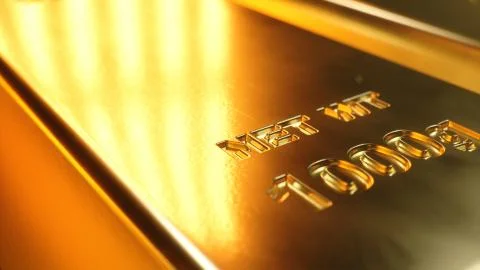 Stack Close-up Gold Bars, weight of Gold Bars 1000 grams Concept of wealth and Stock Illustration