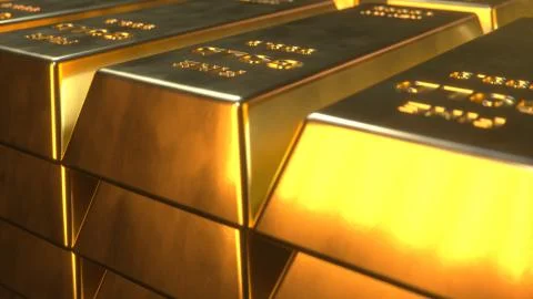 Stack Close-up Gold Bars, weight of Gold Bars 1000 grams Concept of wealth and Stock Illustration