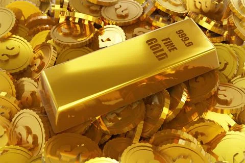 Stack close-up Gold Bars, weight of Gold Bars Concept of wealth and reserve.  Ilustración de archivo