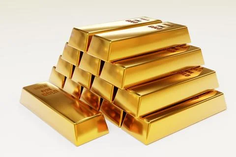 Stack close-up Gold Bars, weight of Gold Bars Concept of wealth and reserve.  库存插图