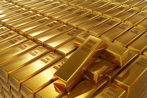 Stack close-up Gold Bars, weight of Gold Bars Concept of wealth and reserve.  Stock Illustration