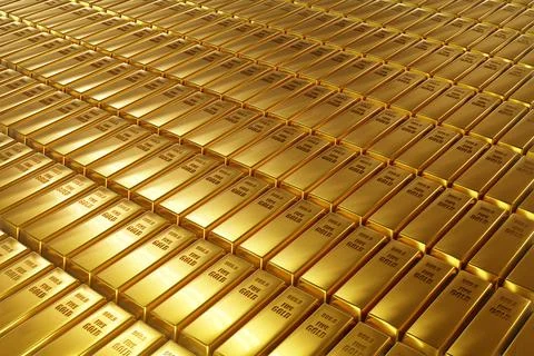 Stack close-up Gold Bars, weight of Gold Bars Concept of wealth and reserve.  Stock Illustration