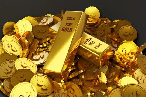 Stack close-up Gold Bars, weight of Gold Bars Concept of wealth and reserve.  Illustrazione stock