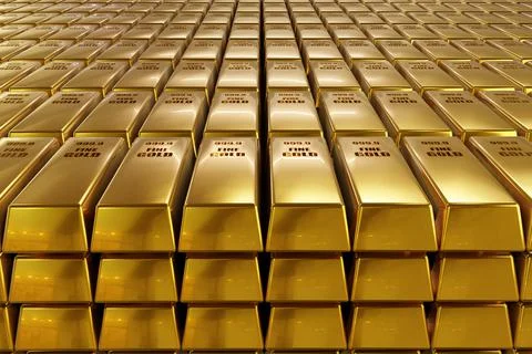 Stack close-up Gold Bars, weight of Gold Bars Concept of wealth and reserve.  库存插图