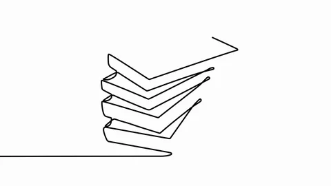 Stack of closed books in style of one line. Black contour. Graphic motion Stock Footage 108441609