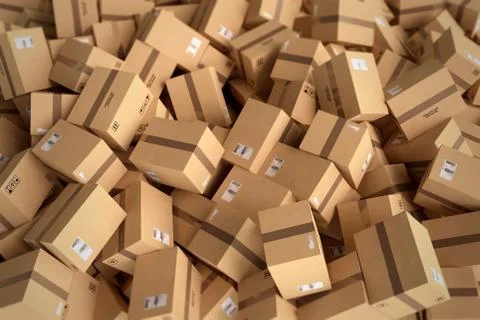 Stack of closed cardboard boxes. 3D Rendering Stock Illustration