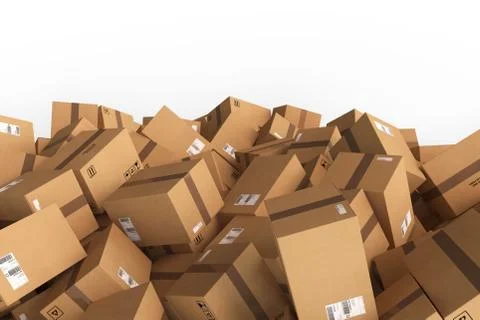 Stack of closed cardboard boxes. 3D Rendering Stock Illustration