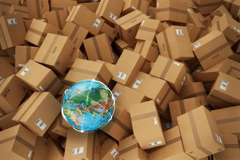 Stack of closed cardboard boxes. 3D Rendering Illustrazione stock