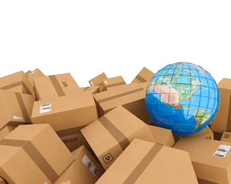 Stack of closed cardboard boxes. 3D Rendering Stock Illustration