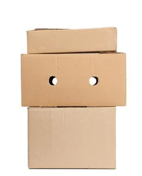 Stack of closed cardboard brown paper boxes Stockfoto's