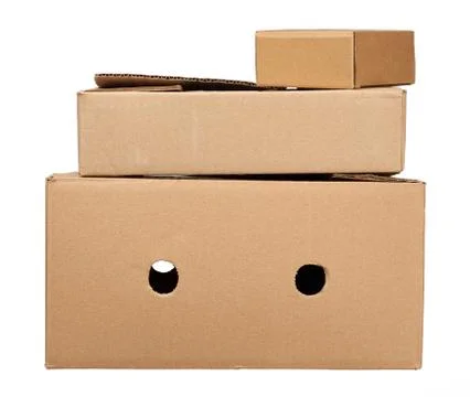 Stack of closed cardboard brown paper boxes Stock Photos