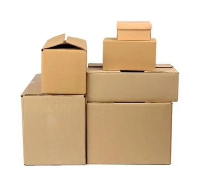 Stack of closed cardboard brown paper boxes Stock Photos