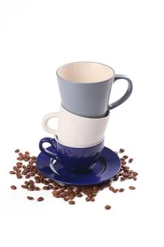 Stack of coffee cups with coffee beans stack of coffee cups with coffee be... Stock-Fotos