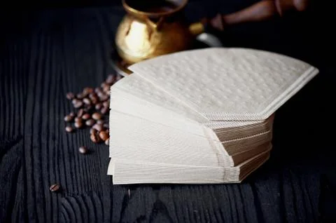 A stack of coffee filters made from Kraft paper.Macro 스톡 사진