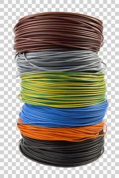 A stack of coiled electrical wires in various colors Stock Photos