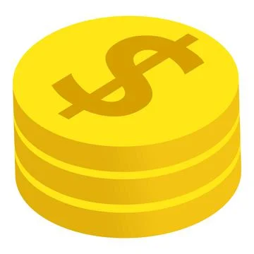 Stack coin icon isometric vector. Three golden coin dollar sign Stock Illustration