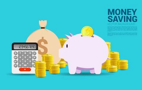 Stack of coin with money bag and piggy bank. Concept of success investment an Stock Illustration