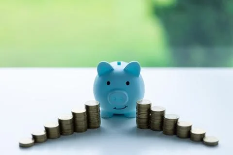 Stack coin with pig saving. a pile of coins, business, investment, finance,.. Stock Photos