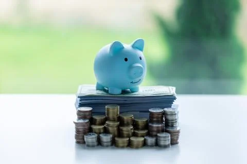 Stack coin with pig saving. a pile of coins, business, investment, finance,.. Stock Photos