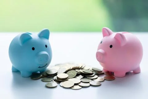 Stack coin with pig saving. a pile of coins, business, investment, finance,.. Stock Photos