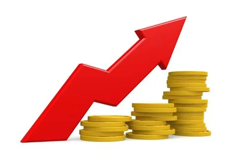 Stack of coin with red arrow Stock Illustration