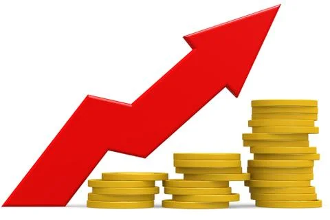 Stack of coin with red arrow Stock Illustration