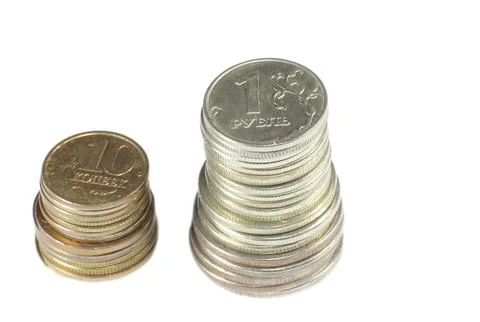 Stack of coin on white Foto stock