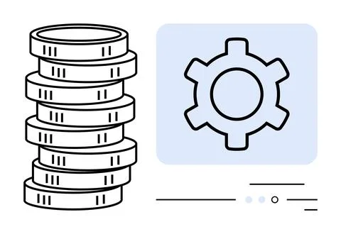 Stack of Coins and Gear Symbolizing Economic Mechanisms and Financial Systems Illustrazione stock
