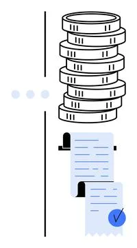 Stack of Coins and Invoice for Financial Management and Accounting Purposes Stock Illustration