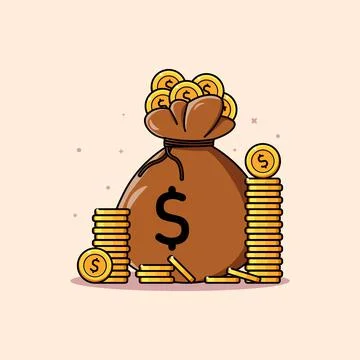 Stack of coins and money bag, Saving money Stock Illustration