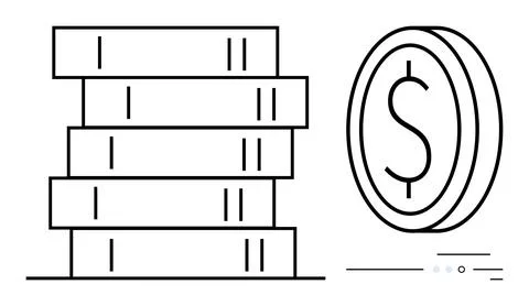 Stack of Coins and Single Coin with Dollar Sign Representing Financial Grow.. Stock Illustration