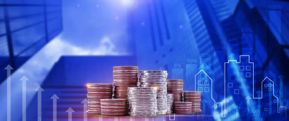 Stack of coins background business concept. Interest Investment ideas, retu.. Stock Photos