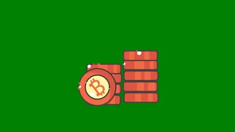 Stack coins bit coin middle green background screen clock dollar sign top green Vídeo Stock 314063789