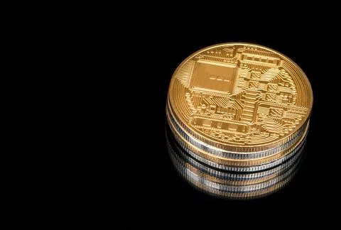 Stack of coins bitcoin Stock Photos
