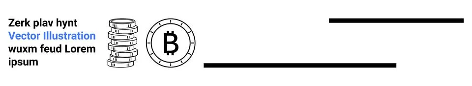 Stack of coins, Bitcoin symbol with placeholder text and horizontal lines. Id Illustrazione stock