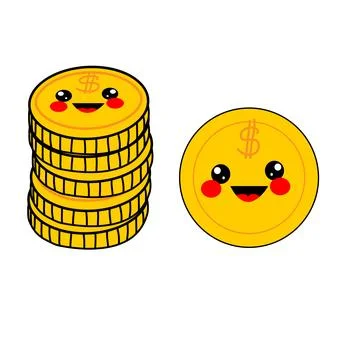A stack of coins in a cartoon style of kawaii 스톡 일러스트