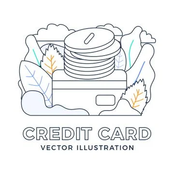 Stack of coins with a credit card vector stock illustration isolated on a whi Stock Illustration