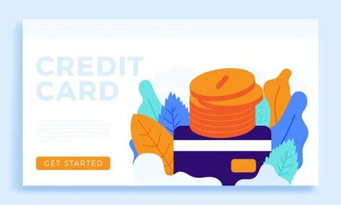 Stack of coins with a credit card vector stock illustration isolated for land Stock Illustration