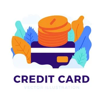 Stack of coins with a credit card vector stock illustration isolated for land Stockillustratie